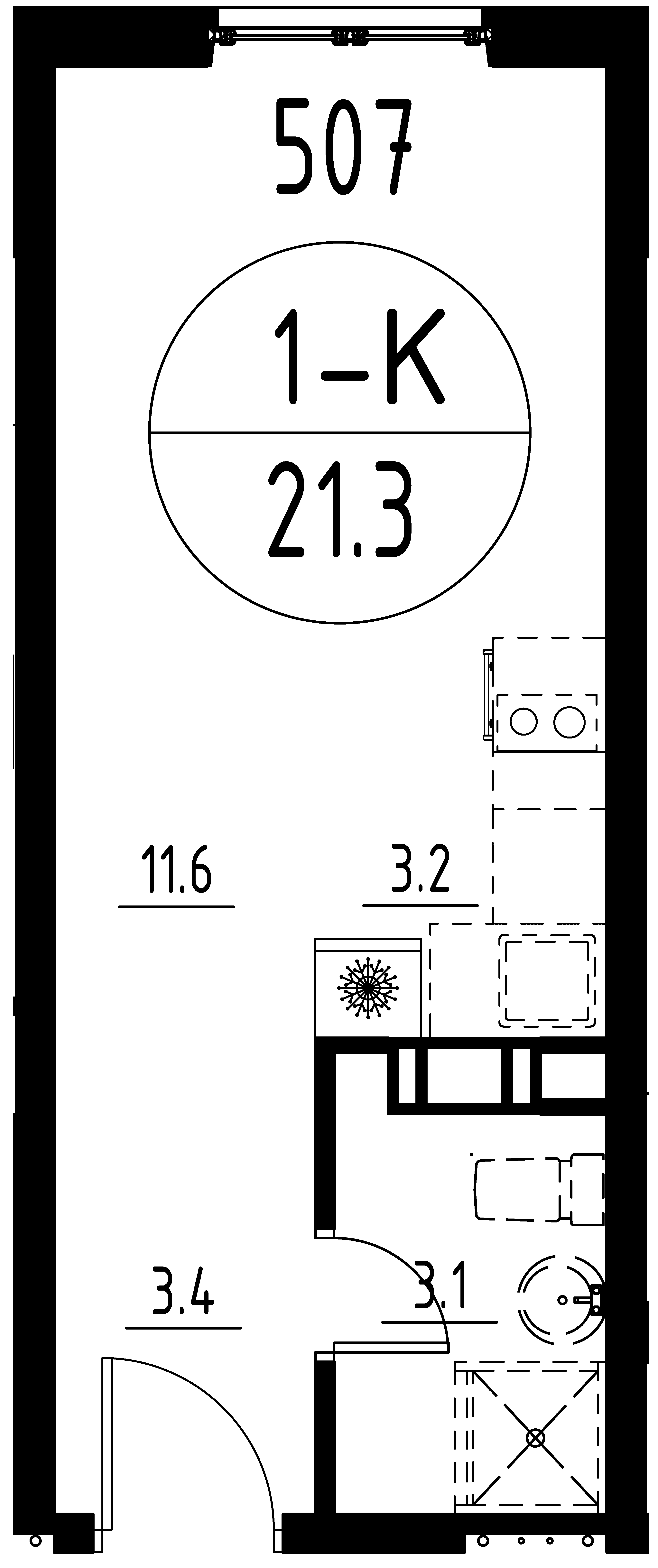 Планировка однокомнатной квартиры 21,3 м²