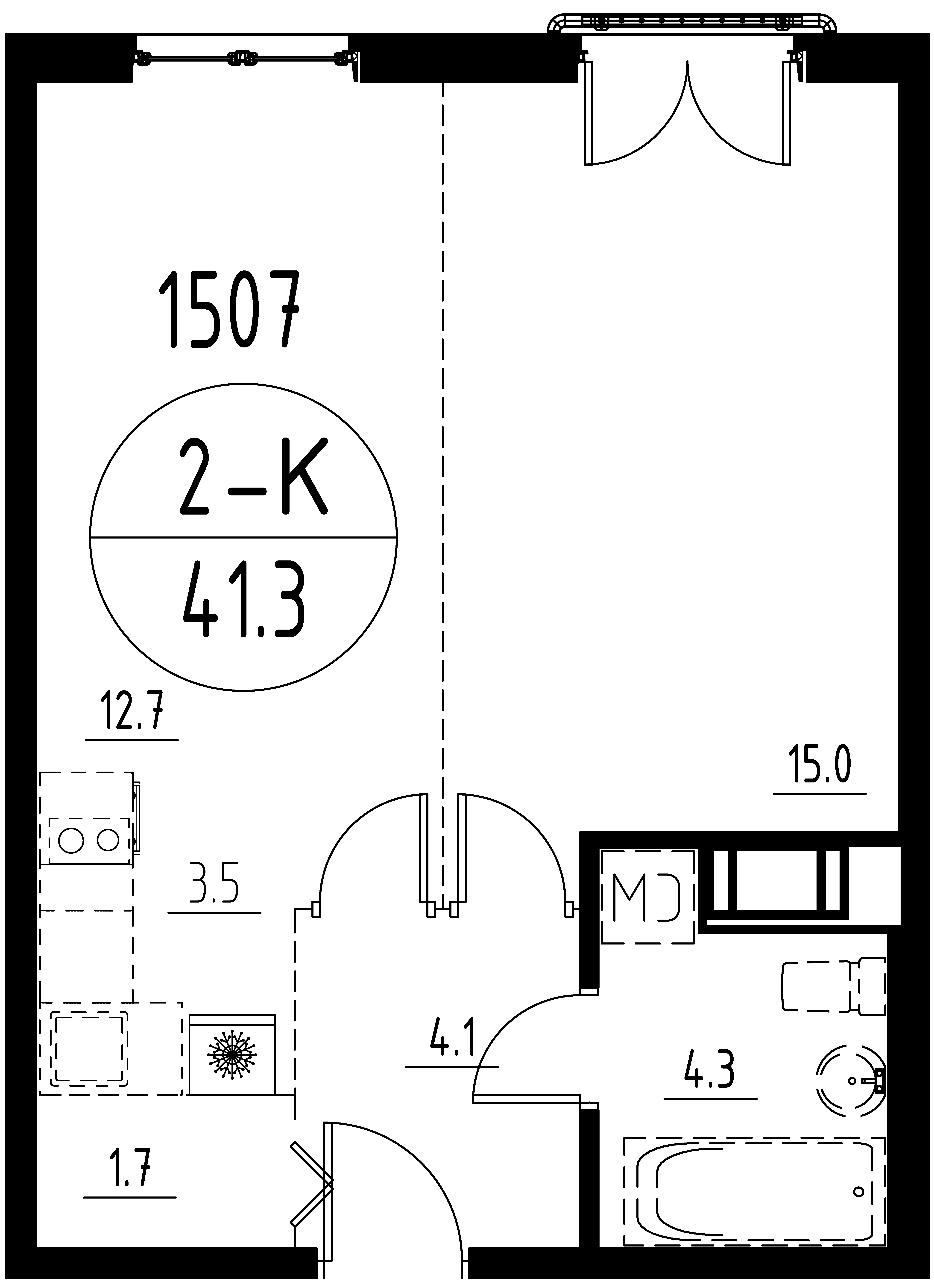 Планировка двухкомнатной квартиры 41,3 м²